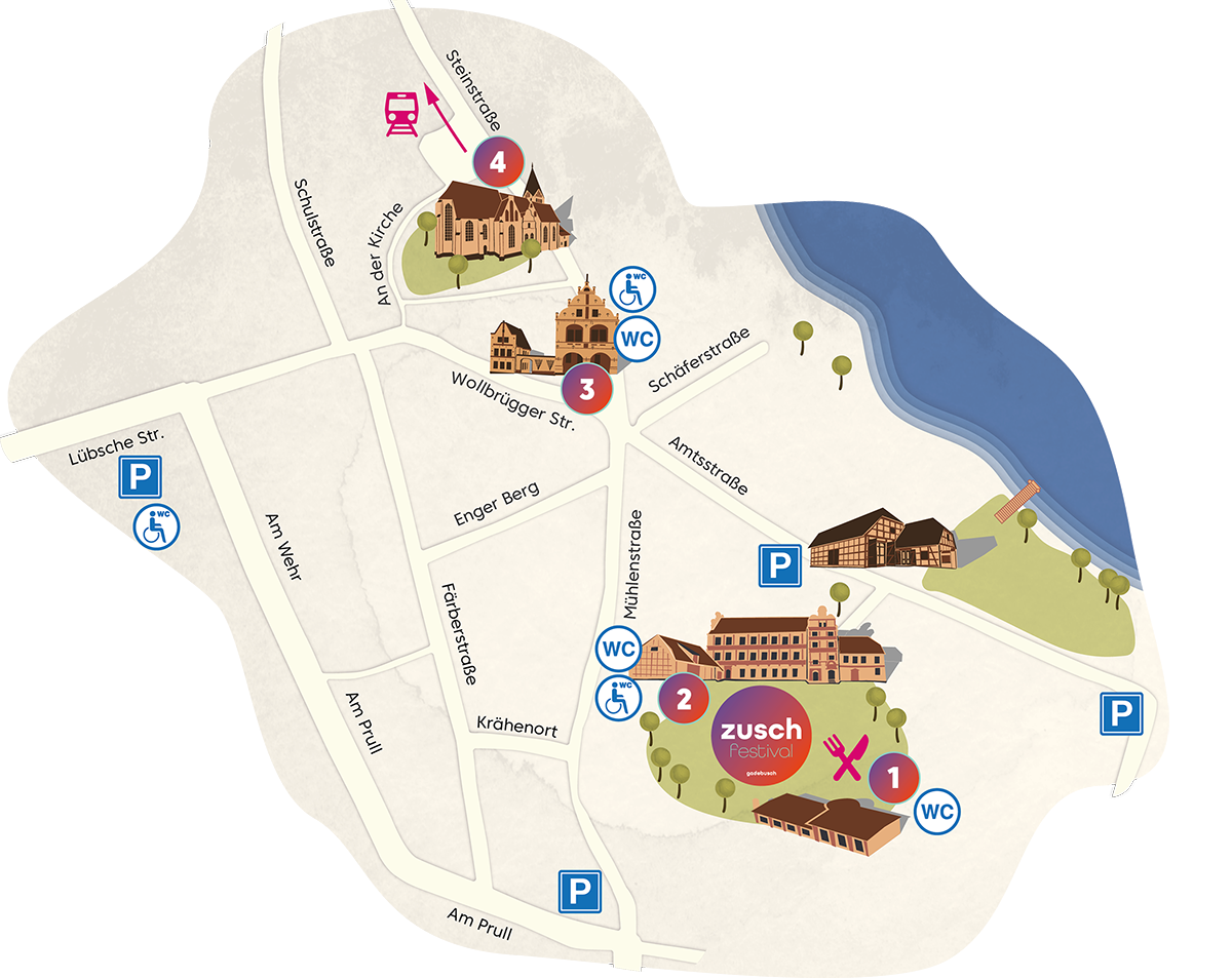 Karte der Gadebuscher Altstadt mit Spielorten